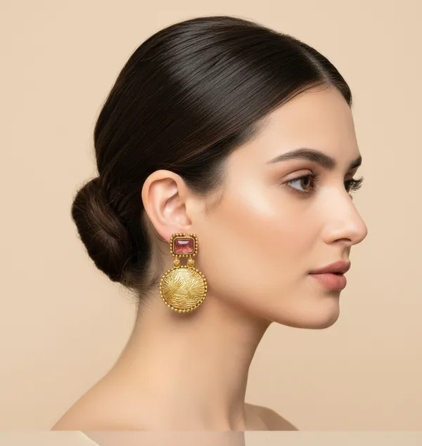 Antique_Gold-Plated_Dangle_Earrings_with_Red_Stones