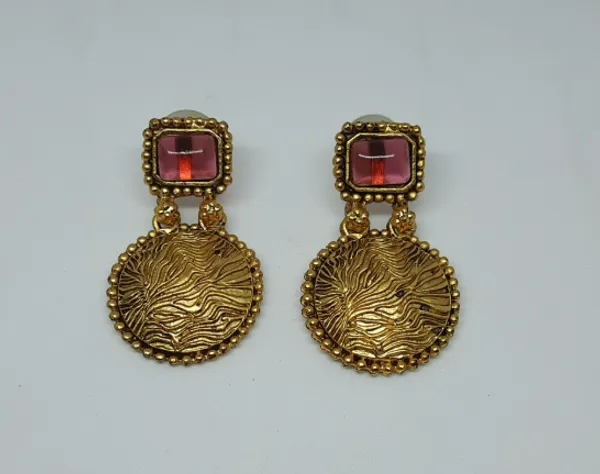 Antique_Gold-Plated_Dangle_Earrings_with_Red_Stones