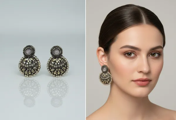 Golden-Toned_Stud_Earrings_with_Grey_Stones_&_Bead_Detail
