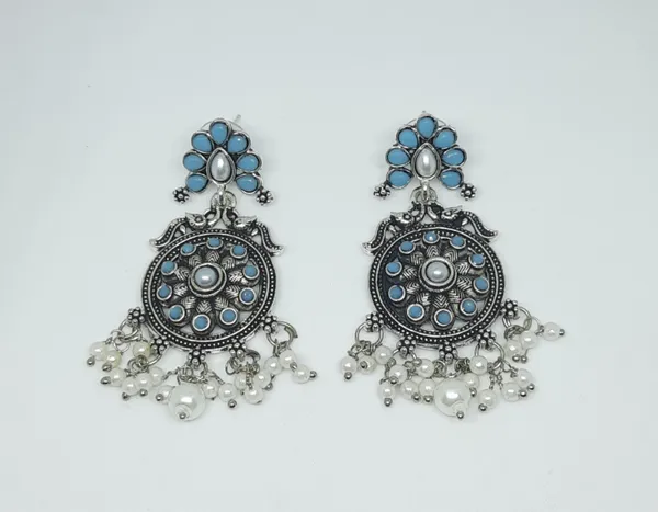 Antique_Oxidized_Chandbali_Earrings_with_Turquoise_&_Pearl_Drops