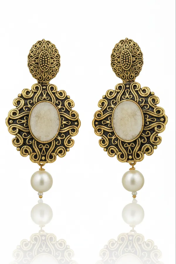 Antique_Gold-Plated_Floral_Teardrop_Earrings_with_Pearl_Drops