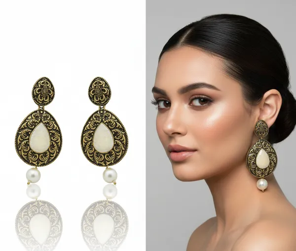 Antique_Gold_Floral_Stud_Earrings_with_White_Accent_&_Pearls