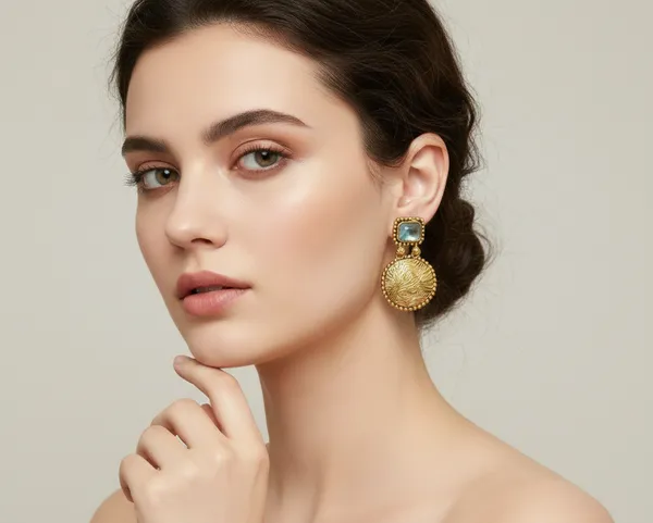 Antique_Gold_Disc_Earrings_with_Aqua_Stones_&_Textured_Detail