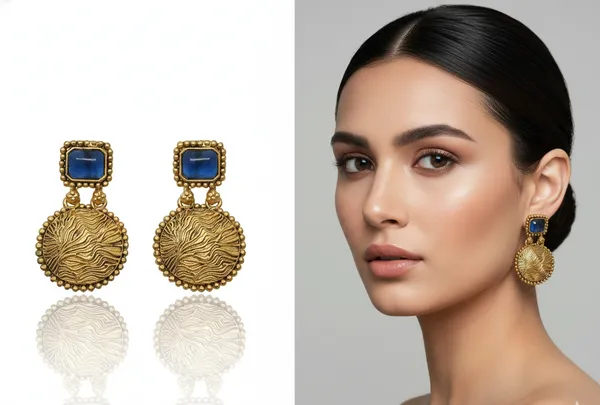 Antique_Gold_Disc_Earrings_with_Blue_Stones_&_Textured_Detail