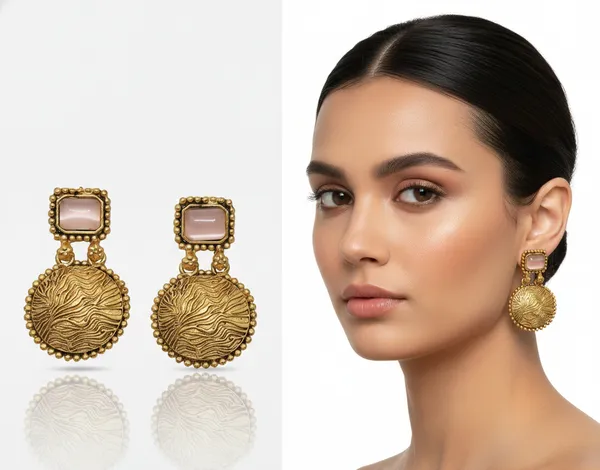 Antique_Gold_Disc_Earrings_with_Pink_Stones_&_Textured_Detail