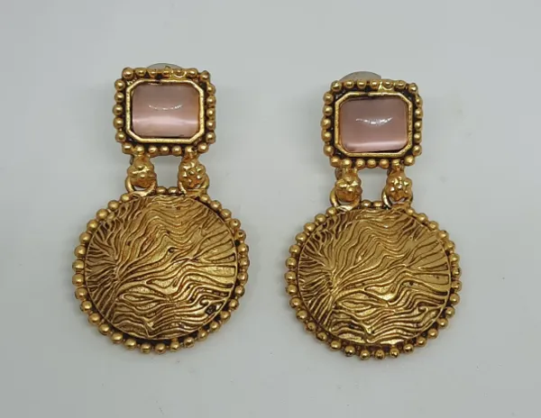 Antique_Gold_Disc_Earrings_with_Pink_Stones_&_Textured_Detail