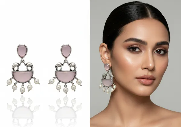 Oxidized_Silver_Disc_Earrings_with_Pink_Stones_&_White_Drops
