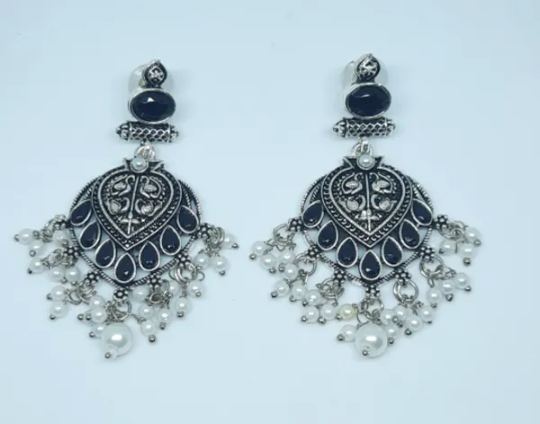 Antique_Oxidized_Chandbali_Earrings_with_Black_Stones_&_Pearl_Drops