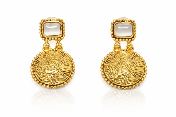 Antique_Gold_Disc_Drop_Earrings_with_White_Stones_&_Textured_Detail