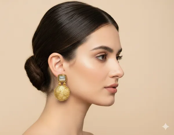Antique_Gold_Disc_Drop_Earrings_with_White_Stones_&_Textured_Detail