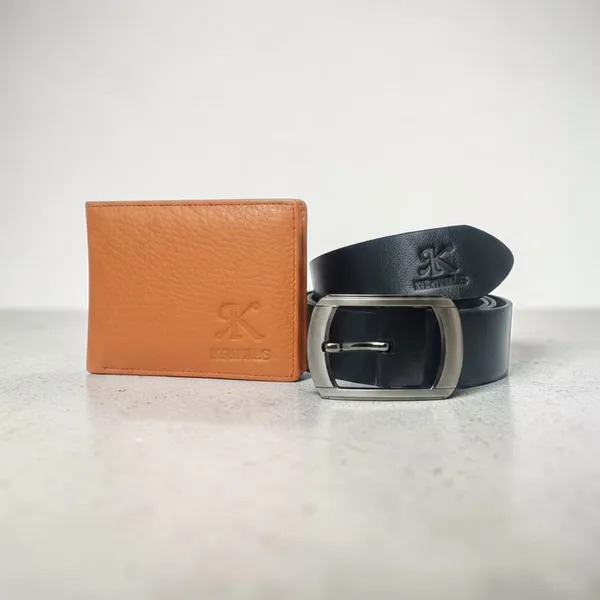 COMBO_OF_LEATHER_SAFFRON_COLOR_WALLET_AND_BLACK_BELT