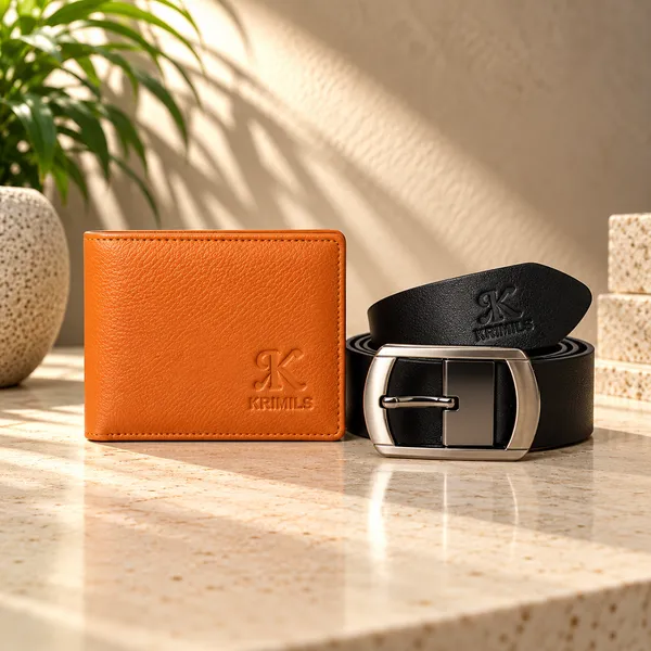 COMBO_OF_LEATHER_SAFFRON_COLOR_WALLET_AND_BLACK_BELT