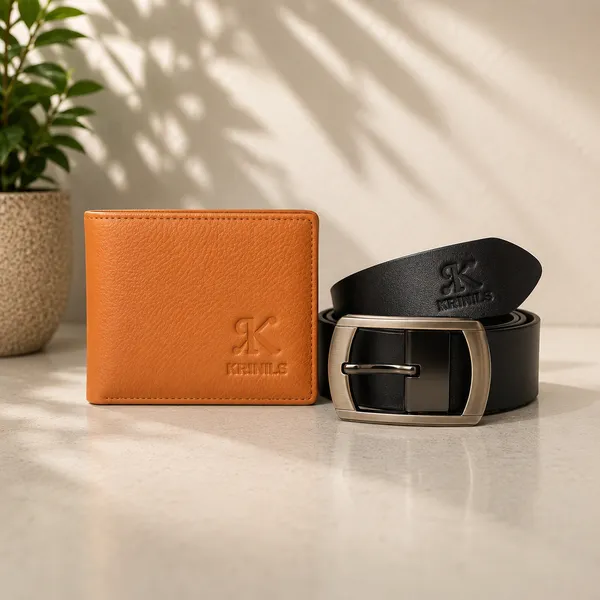 COMBO_OF_LEATHER_SAFFRON_COLOR_WALLET_AND_BLACK_BELT