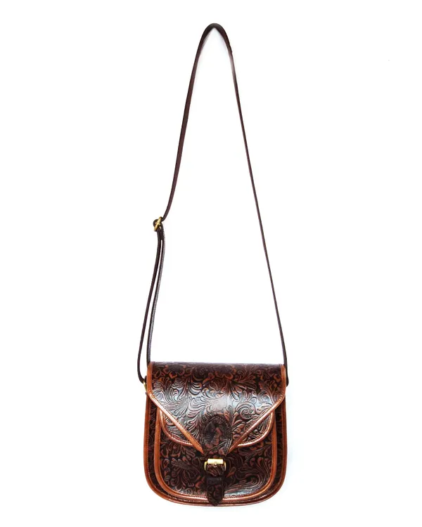 Brown_Western_Leather_Sling_Bag,_Handtooled,_Crossbody,_Floral_For_Unisex-Adult