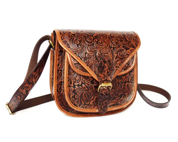 Brown_Western_Leather_Sling_Bag,_Handtooled,_Crossbody,_Floral_For_Unisex-Adult