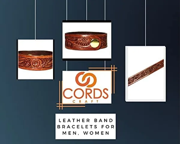 Brown_Top_Grain_Leather_Bracelet,_2_Cm_Wide,_23_Length_Wrist_Band,_Hand_Tooled,_Tan_With_Snap_For_Unisex-Adult