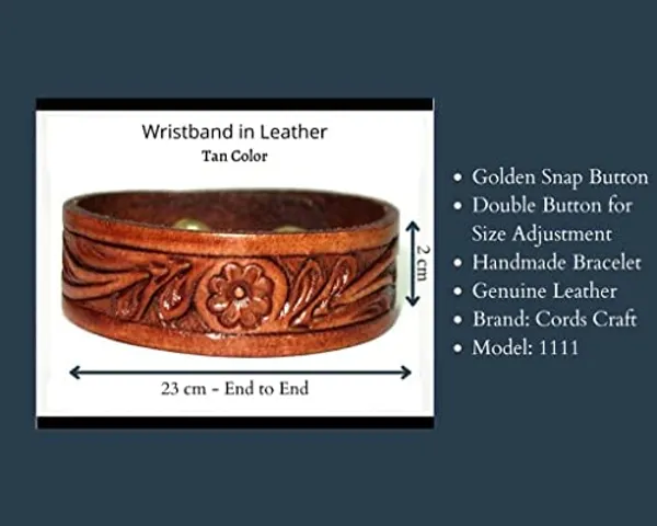 Brown_Top_Grain_Leather_Bracelet,_2_Cm_Wide,_23_Length_Wrist_Band,_Hand_Tooled,_Tan_With_Snap_For_Unisex-Adult