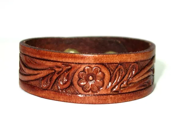Brown_Top_Grain_Leather_Bracelet,_2_Cm_Wide,_23_Length_Wrist_Band,_Hand_Tooled,_Tan_With_Snap_For_Unisex-Adult