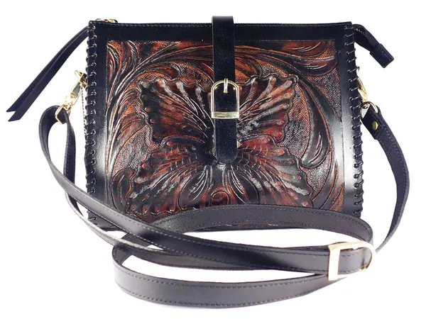 Tan_Black_Handmade_Genuine_Leather_Crossbody_Sling_Bags,_For_Women