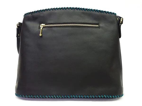 Black_&_Turquoise_Real_Leather_Hand_Crafted_Shoulder_Bag_,_For_Women