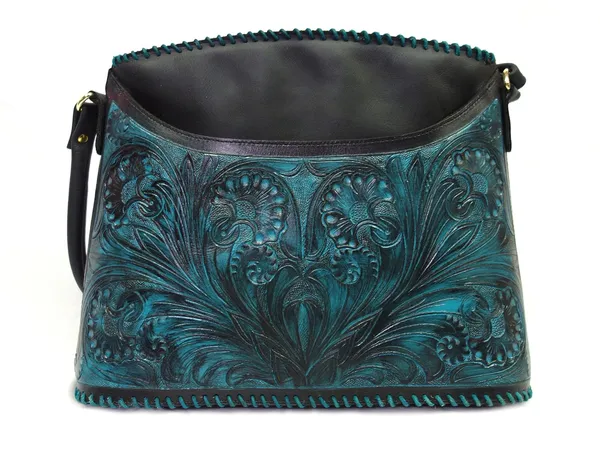 Black_&_Turquoise_Real_Leather_Hand_Crafted_Shoulder_Bag_,_For_Women