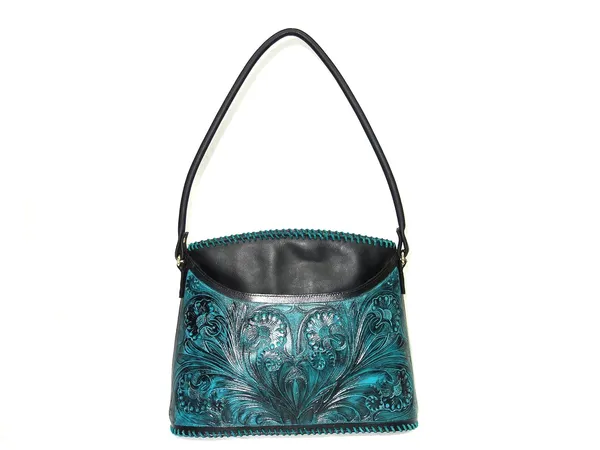 Black_&_Turquoise_Real_Leather_Hand_Crafted_Shoulder_Bag_,_For_Women