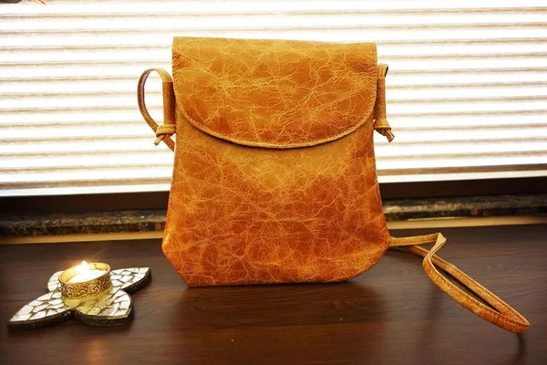 Tan_Cross_Body_Bag_&_Girl_Vintage_Sling_Leather_Knotted_Strap_For_Women