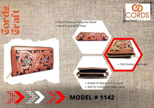 Brown_Leather_Wallet_Purse_,_Hand_Tooled,_Black_With_Semi-Precious_Stone_For_Women
