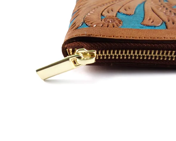 Brown_Turquoise_Leather_Wallet_Purse_,_Hand_Tooled,_With_Semi-Precious_Stone_For_Women