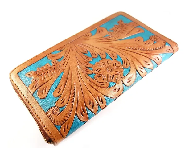Brown_Turquoise_Leather_Wallet_Purse_,_Hand_Tooled,_With_Semi-Precious_Stone_For_Women