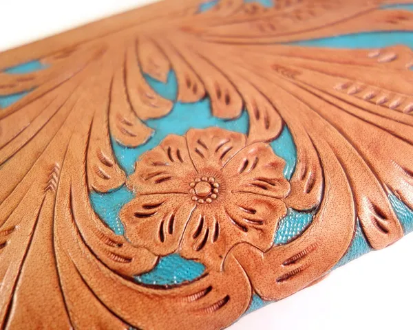 Brown_Turquoise_Leather_Wallet_Purse_,_Hand_Tooled,_With_Semi-Precious_Stone_For_Women
