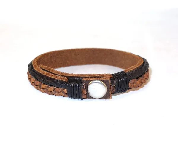 Brown_Leather_Cuff_Bracelet_Unisex_Wristband_With_Adjustable_Snap_Button,_21_Cm_Long_For_Unisex-Adult