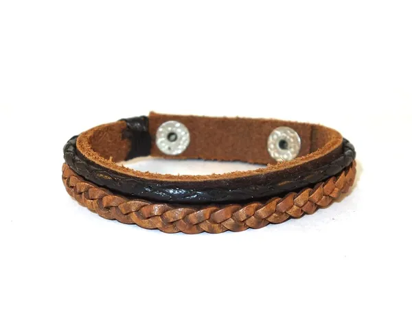 Brown_Leather_Cuff_Bracelet_Unisex_Wristband_With_Adjustable_Snap_Button,_21_Cm_Long_For_Unisex-Adult