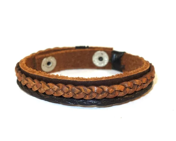 Brown_Leather_Cuff_Bracelet_Unisex_Wristband_With_Adjustable_Snap_Button,_21_Cm_Long_For_Unisex-Adult