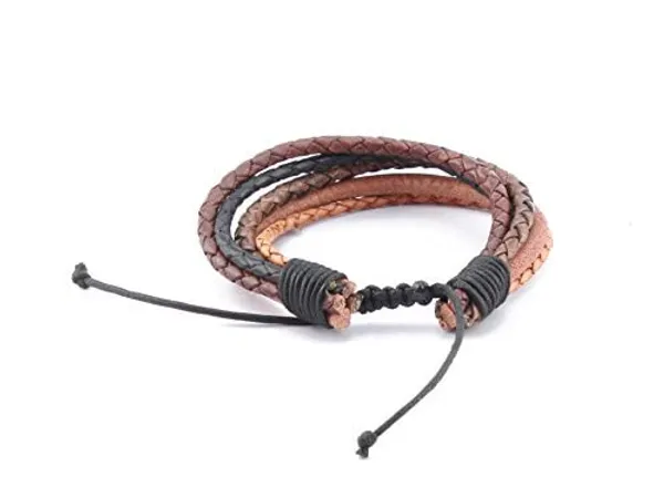Brown_Unisex_Leather_Wrtistband,_Bracelet_Multistring,_Twisted_For_Brown