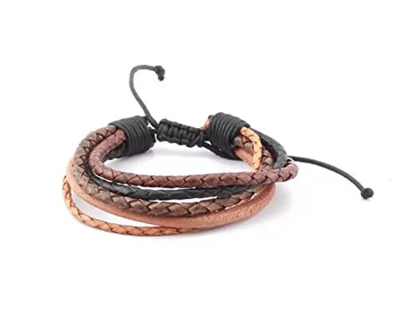 Brown_Unisex_Leather_Wrtistband,_Bracelet_Multistring,_Twisted_For_Brown
