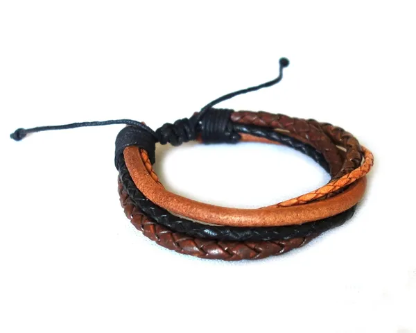 Brown_Unisex_Leather_Wrtistband,_Bracelet_Multistring,_Twisted_For_Brown