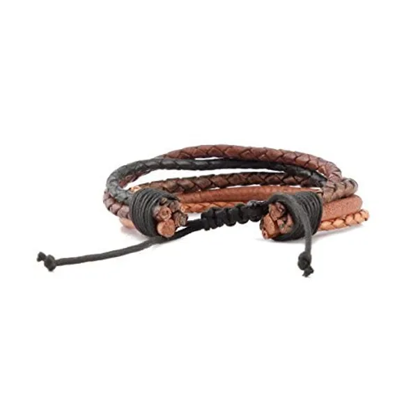 Brown_Unisex_Leather_Wrtistband,_Bracelet_Multistring,_Twisted_For_Brown