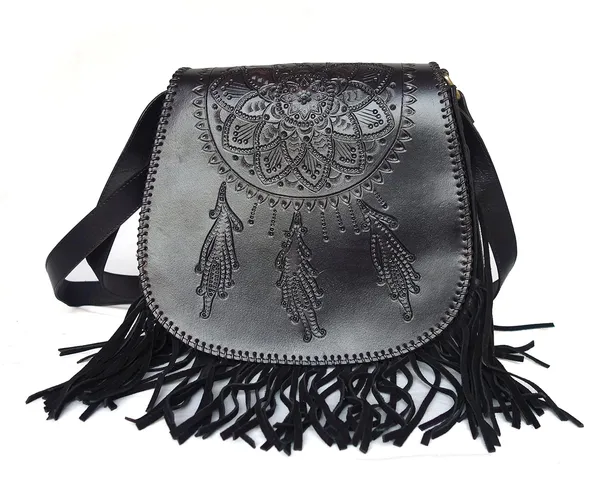 Black_Genuine_Leather_Handmade_Tassel_Crossbody_Sling_Bag,_For_Women