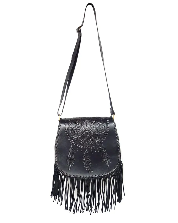 Black_Genuine_Leather_Handmade_Tassel_Crossbody_Sling_Bag,_For_Women