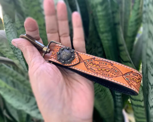 Brown_Leather_Keychain_For_Car_Bike_Unisex_With_Hook_Handmade_Tooled,_5_Inch_Long_Strong_For_Unisex