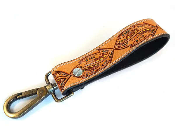 Brown_Leather_Keychain_For_Car_Bike_Unisex_With_Hook_Handmade_Tooled,_5_Inch_Long_Strong_For_Unisex
