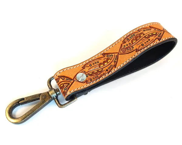 Brown_Leather_Keychain_For_Car_Bike_Unisex_With_Hook_Handmade_Tooled,_5_Inch_Long_Strong_For_Unisex