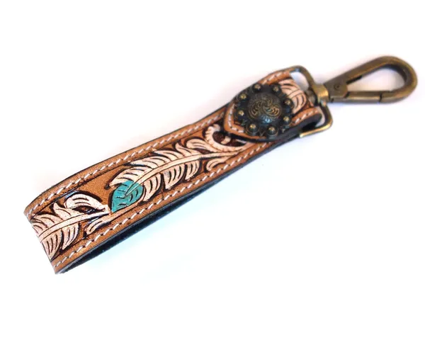 Brown_Leather_Keychain_For_Car_Bike_Unisex_With_Hook_Handmade_Tooled,_5_Inch_Long_Strong_For_Unisex