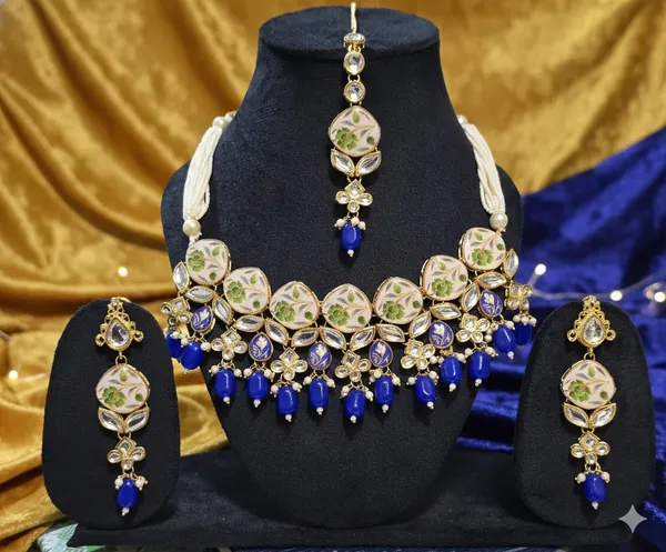 Gold_&_Blue_Brass_Trendy_Rajasthani_Meenakari_Necklace_Set_For_Women
