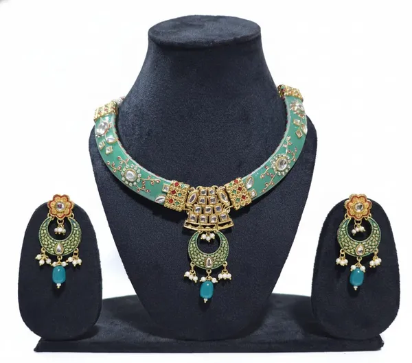 Green_Brass_Trendy_Rajasthani_Meenakari_Necklace_Set_For_Women