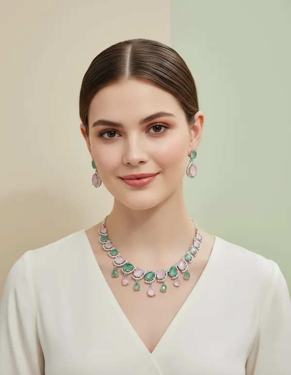 Pink_&_Green_Brass_Trendy_Ad_Jewellery_Necklace_Set_For_Women