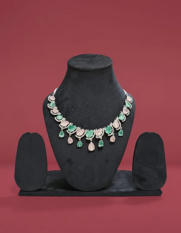 Pink_&_Green_Brass_Trendy_Ad_Jewellery_Necklace_Set_For_Women