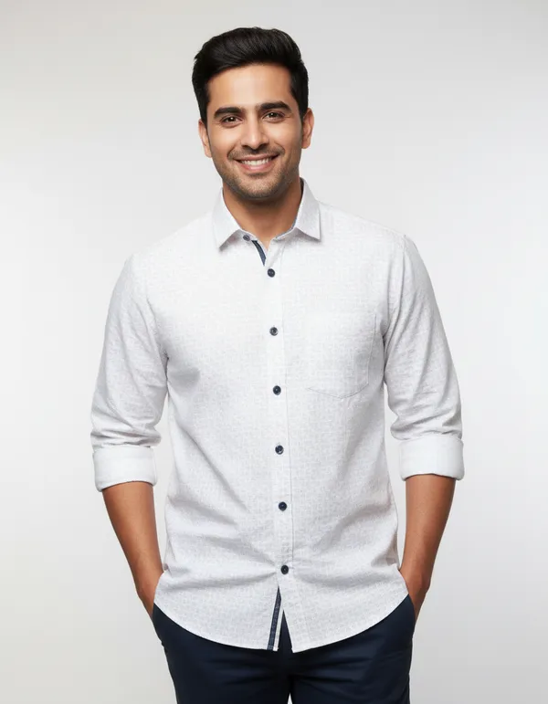 White_Casual_Slim_Fit_Shirt_Of_Men