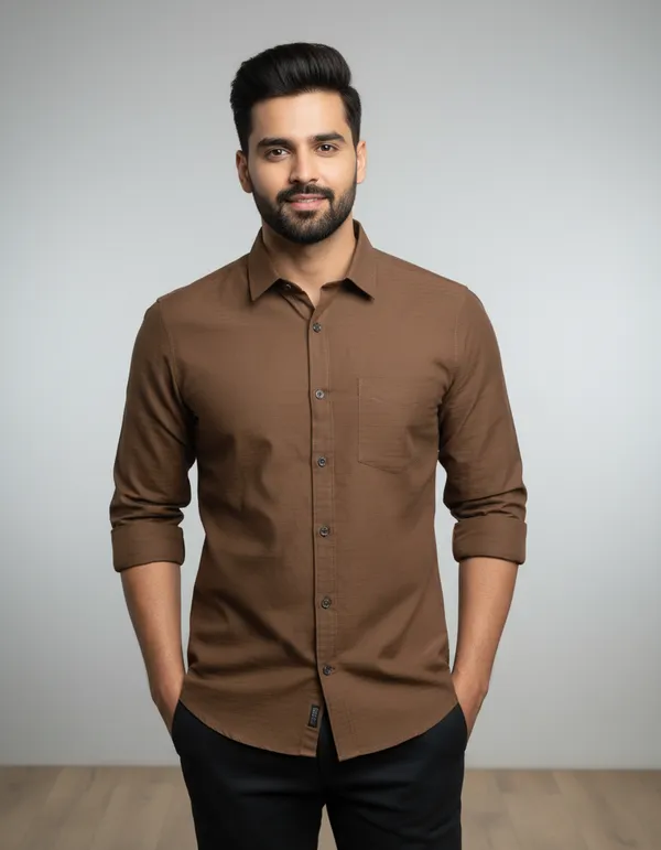 Brown_Men_Casual_Shirt_Solid_Color